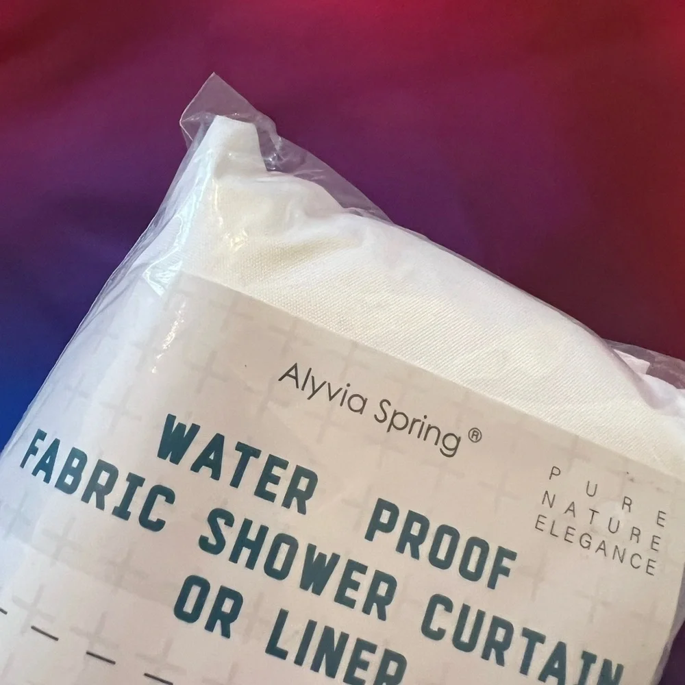 LIVE NUDES neon shower curtain, fabric liner & shower rings. Brand new